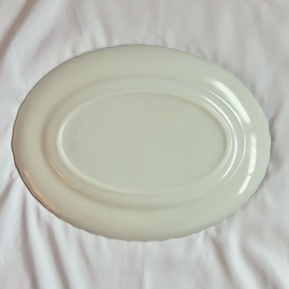 Vintage Fire King Milk Glass Swirl Platter, Gold Trim, 13